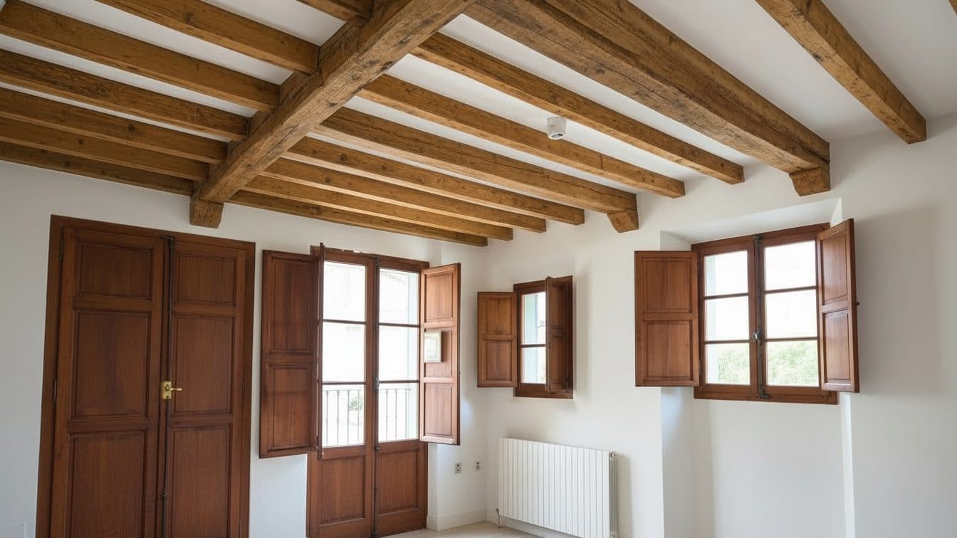 Restauración y barnizado de vigas de madera y persianas mallorquinas